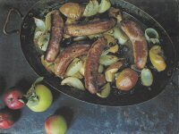 Baked Sausages with Apples, Raisins & Cider Recipe