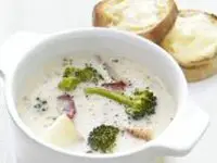 Broccoli Chowder with Garlic & Cheddar Toasts Recipe