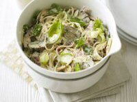 Creamy Ham, Leek and Mushroom Spaghetti Recipe